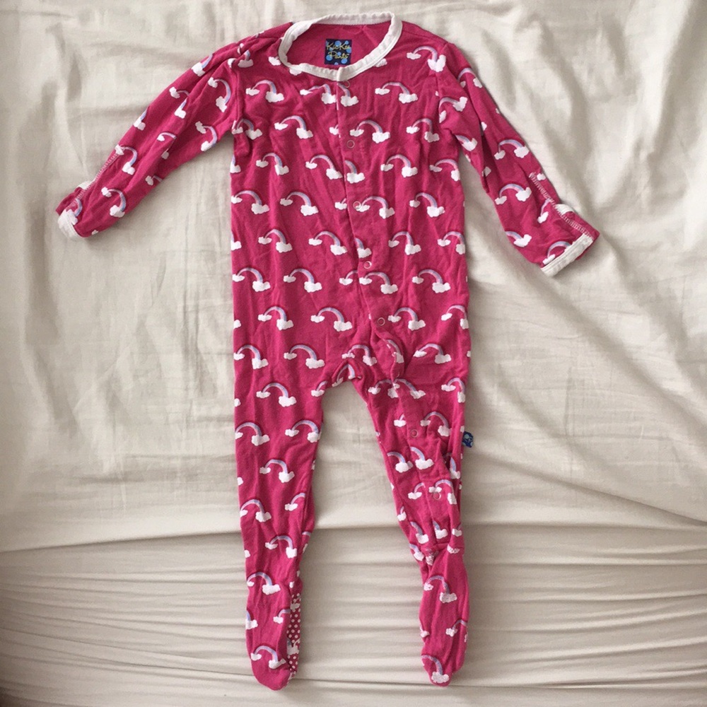 KicKee Pants pink rainbow footed onesie